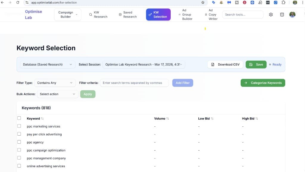 Keyword Selection